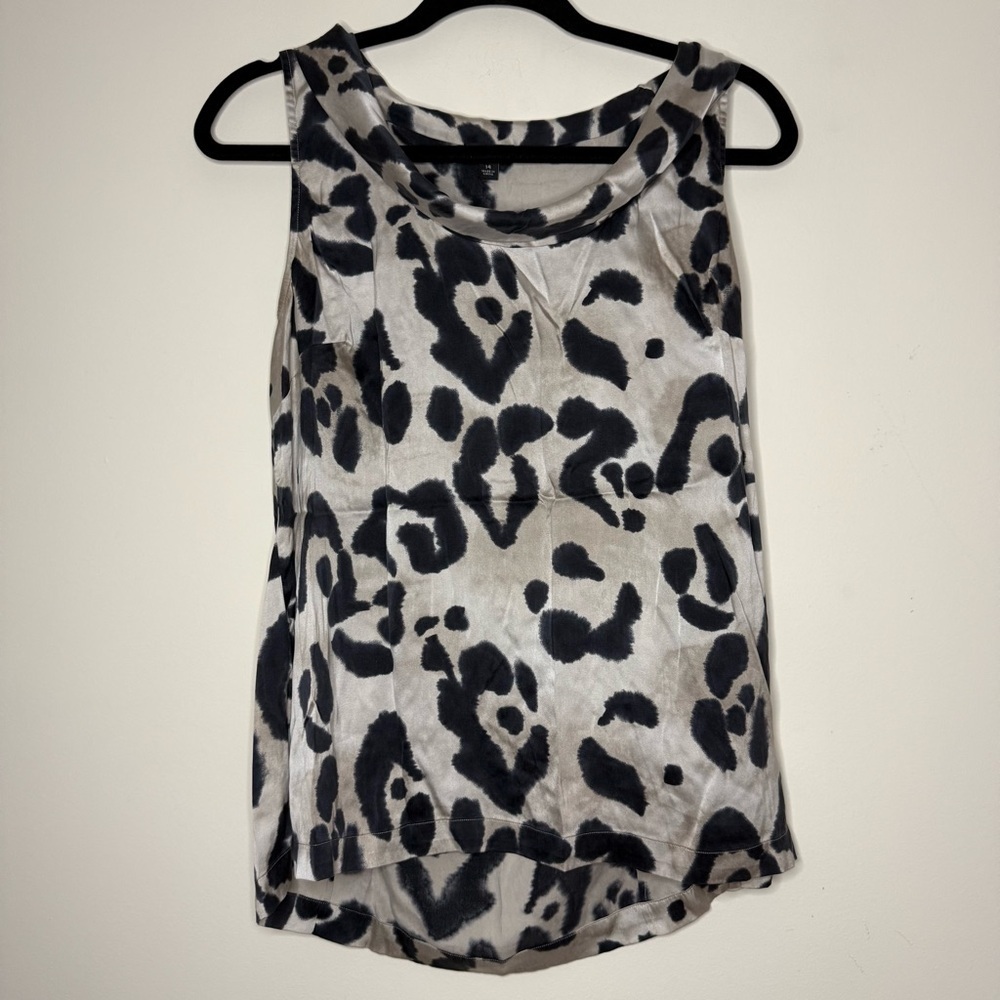 ANN TAYLOR Silk Cheetah Leopard Print Office Careerwear Business Cowl Tank Top